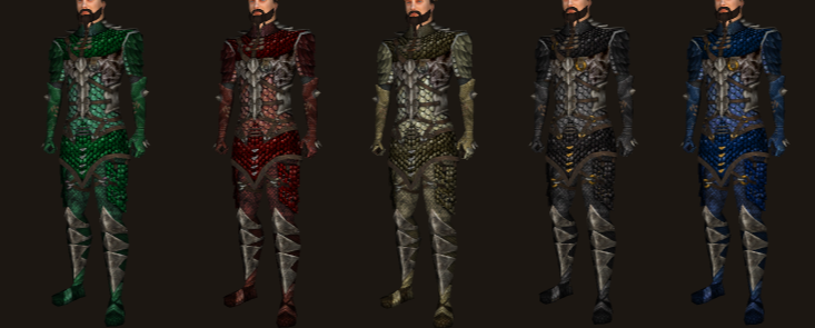 Comparison of different scale armour colors on male wurmian.