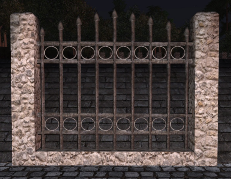 File:Rounded stone high iron fence.jpg